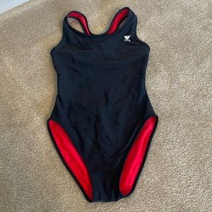 TYR swimmers swim suit racer back reversible red/ black One piece full swimsuit